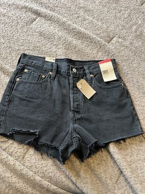 Levi's Black High-Rise Raw Hem Denim Shorts
